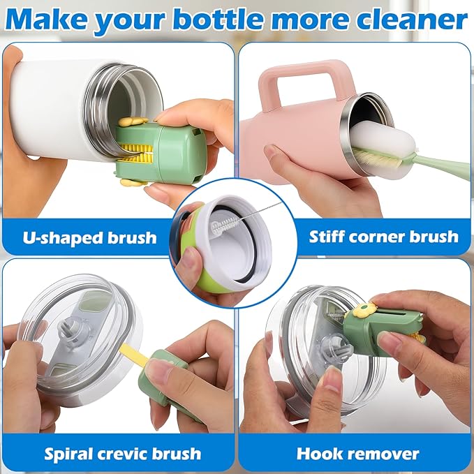 Palksky 5 in 1 Water Bottle Cleaning Brush Set, Multifunctiona Brush and Straw Cleaner for Owala/Stanley/Hydro/Yeti/Simple Modern Cup Accessories
