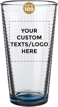 Custom Spiral Pint Glass 16 oz. Set of 100, Personalized Bulk Pack - Beer Glasses, Heavy Duty Drinkware - Blue