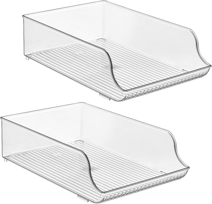 iDesign Plastic Water Bottle Organizer for Fridge, Bottle Holder for Kitchen and Pantry, Clear, 2-Pack