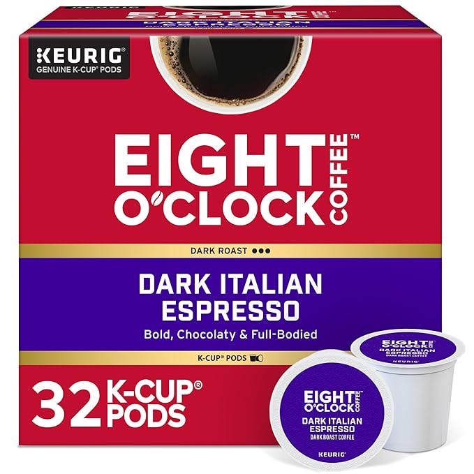 Eight O'Clock Dark Italian Espresso Coffee, Keurig Single Serve K-Cup Pods, Dark Roast, 32 Count