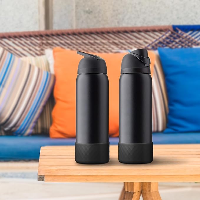2PCS Silicone Water Bottle Boot for Owala 40oz, Protective Bottom Bumper Anti-Slip Sleeve for FreeSip, Twist, and Flip Stainless Steel Bottles, Dishwasher Safe and BPA Free(Black)