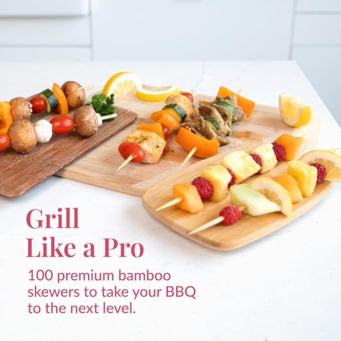 Prestee 100 Pack Bamboo Skewers for Grilling, BBQ, Kabobs, Crafts & Outdoor Parties 10-inch Brown Wooden Skewers for Crafts, Kabob Sticks, Skewer Sticks Variety Size, Shish Kebobs & Fruit Crafting