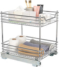 Household Essentials Glidez Chrome-Plated Steel Pull-Out/Slide-Out Storage Organizer with Plastic Liners for Under Cabinet Use - 2-Tier Design - Fits Standard Size Cabinet or Shelf, Chrome