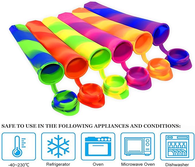 Popsicle Molds,6 Pieces Silicone Ice Pop Molds,Drip Free Popsicle Maker for Kids,BPA Free Freezer Tubes with Lids,For Snacks,Popsicle,Yogurt Sticks,Juice,Ice Candy Pops