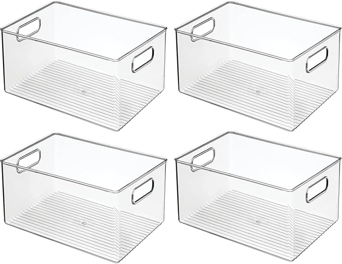 InterDesign iDesign Pantry Organizer Bins with Handles - Storage Bins for Cabinets or Fridge - Set of 4 - Clear