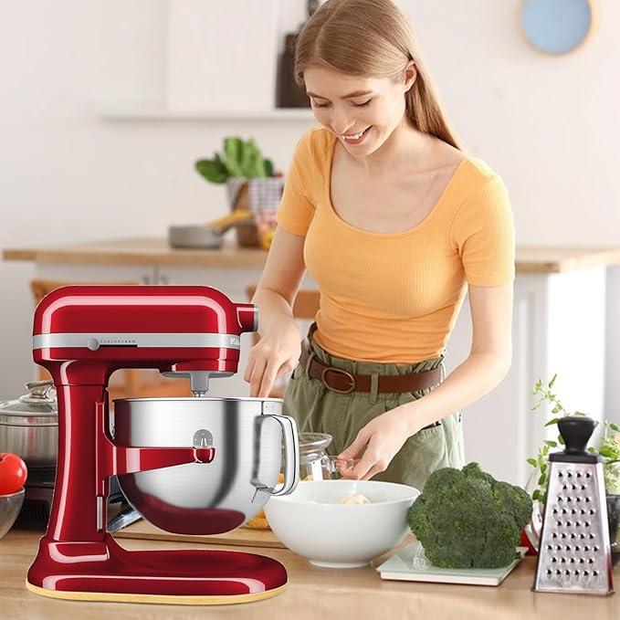 Bamboo Mixer Slider Compatible with Kitchen aid Bowl Lift 5-8 Qt Stand Mixer - Kitchen Countertop Storage Mover Sliding Caddy for Kitchen Aid 5-8 Qt Mixer (5.5-8 Qt with Foot Slot - Natural)