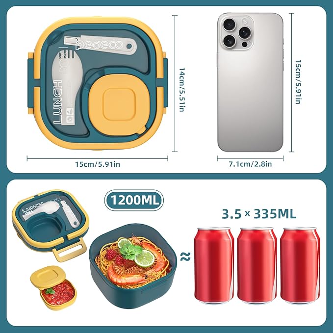 Single-Layer Bento Lunch Box for Kids & Adults with Removable Stainless Steel Lunch Container,Dressing Container,BPA-Free,Dishwasher Safe - Includes Utensil(Blue,Non-Insulated)