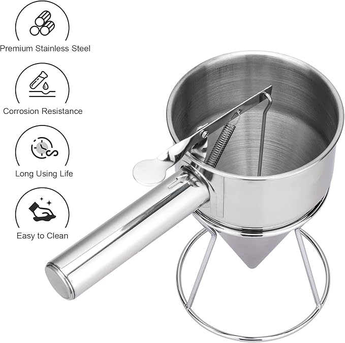 MyLifeUNIT Pancake Batter Dispenser, Stainless Steel Funnel Cake Dispenser with Stand
