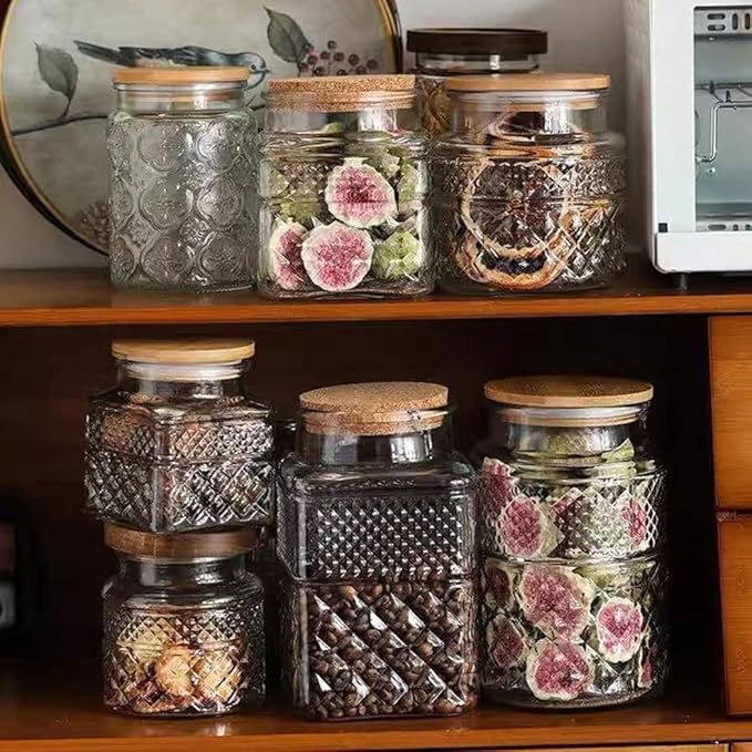 Large Glass Storage Jar, 2 Pack 60 FL OZ Glass Food Storage Containers with Bamboo Lid, Kitchen Containers Cereal Canisters Decorative Jar for Candy Snack Cookies Coffee Tea Nuts Airtight Jars