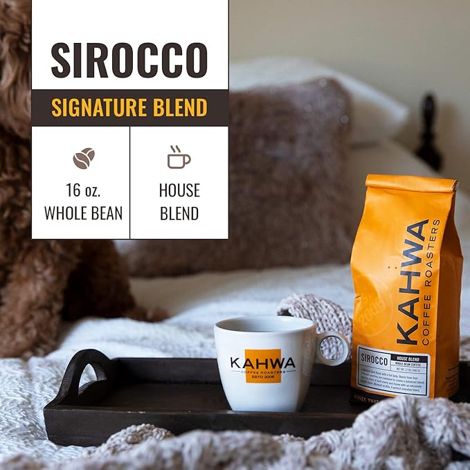 Kahwa Coffee Sirocco Medium Dark Roast House Blend, Whole Bean Coffee, 1 lb Bag