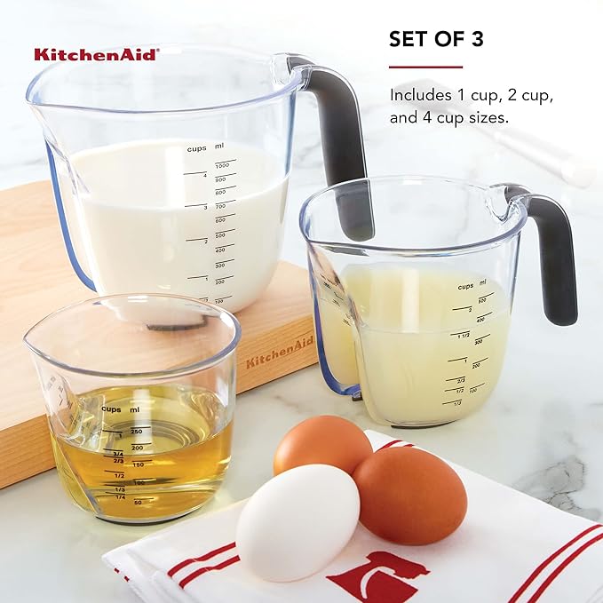 KitchenAid Universal Easy View Angled Measuring Cups, Set Of 3, Clear with Black Handles