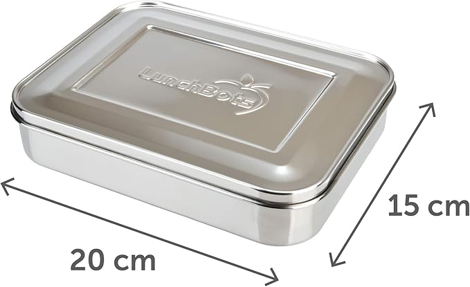LunchBots Large Trio Stainless Steel Lunch Container -Three Section Design for Sandwich and Two Sides - Metal Bento Lunch Box - Eco-Friendly - Stainless Lid - Staineless Steel