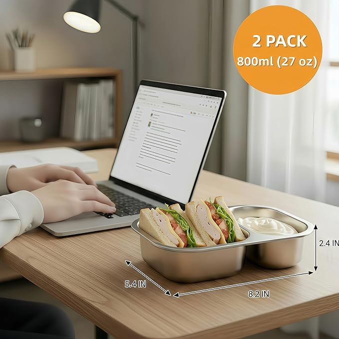 Bandesun Stainless Steel Snack Containers with Lids - 27 oz Salad Sauce Seasoning Container, Reusable Snackle Lunch Box for Kids & Adults, BPA-Free & Leakproof, Condiment Snack Pack Containers