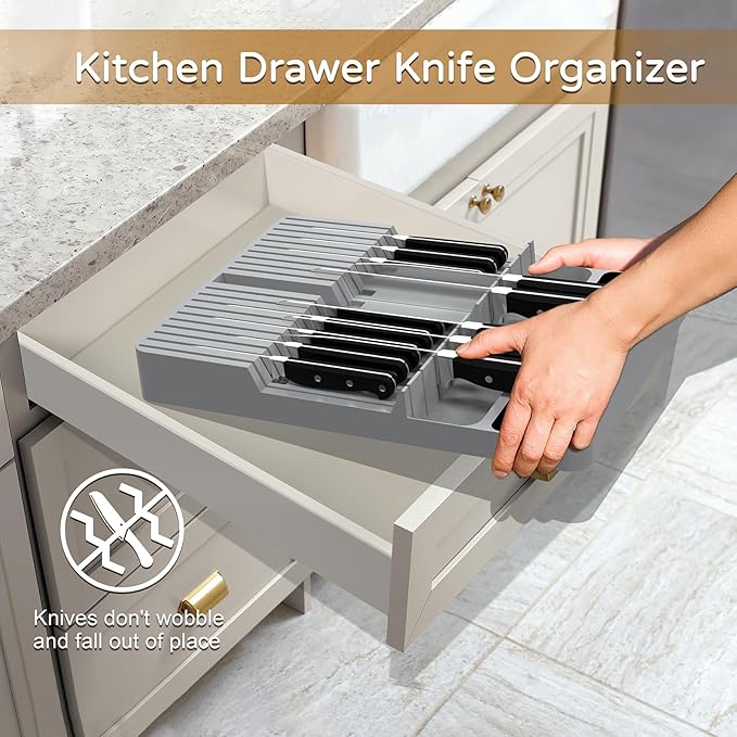 NIUXX Knife Drawer Organizer, Large Capacity In-Drawer Knife Block Set Holds 20 Knives and 1 Sharpening Steel (Not Included), Suitable for Knife Organizer for Kitchen Drawer