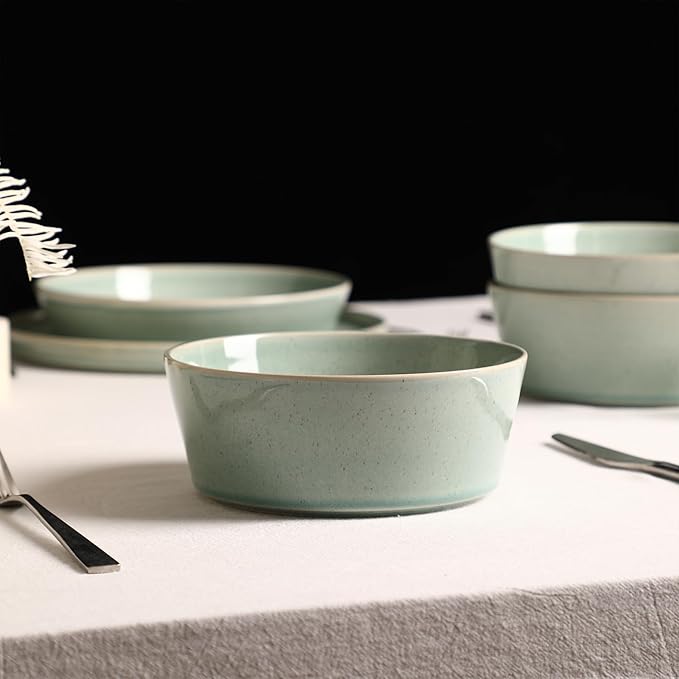 Stone Lain Claire 4-Piece Bowl Set Stoneware, Bowls, Dishwasher and Microwave Safe, Dish Set for 4, Green