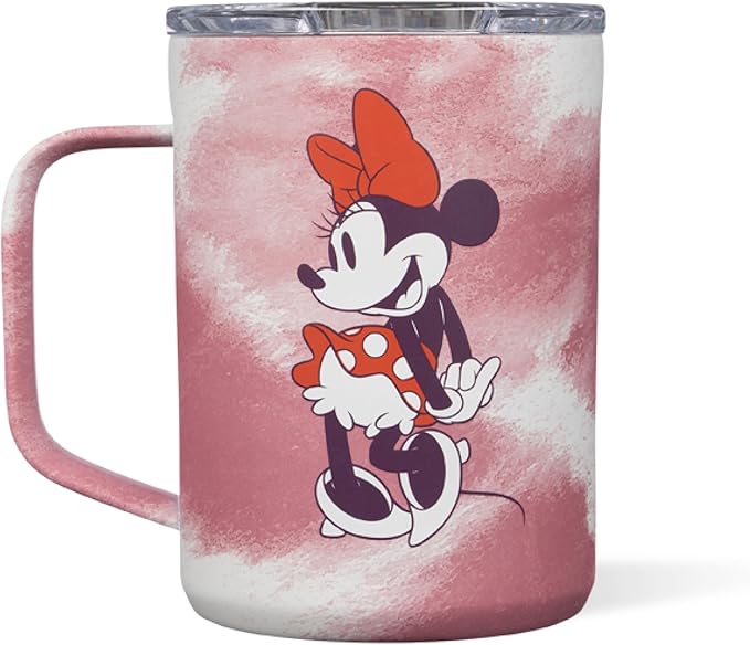 Corkcicle Classic Coffee Mug - Triple Insulated Stainless Steel for Travel - Shatter-Proof Lid - Keeps Drink Hot Over 3 Hours - Holiday Mug Gift - Great for Gifting Warmth - 16 oz - Minnie Tie Dye