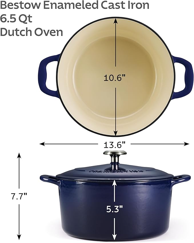 Tramontina Enameled Cast Iron Dutch Oven Pot with Lid, Round 6.5-quart, Blue