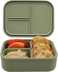 Silicone Bento Box, 3 Removable Compartments, BPA-Free, Leak-Resistant, Dishwasher and Microwave Safe, Perfect for Work, Travel & Meal Prep, (Green)