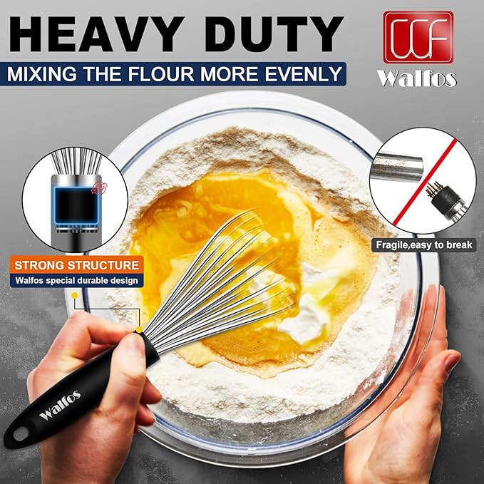 Stainless Steel Wire Whisk Set - 3 Packs Balloon Whisk, Thick Wire Wisk ＆ Strong Handles, Egg Frother for Cooking, Blending, Whisking, Beating and Stirring (7"+9"+11")