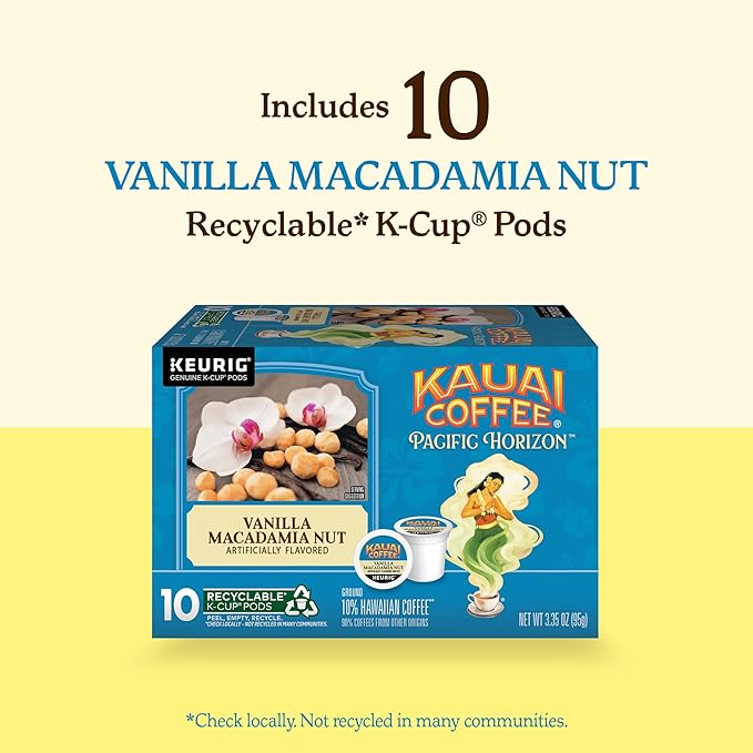 Kauai Coffee K-Cup Pods for Keurig Brewers – Arabica Coffee, 10% Hawaiian – Medium Roast, Vanilla Beans with Toasted Macabamia Nuts – Vanilla Macadamia Nut, 2 Pack of 10 Single Serve K-Cups