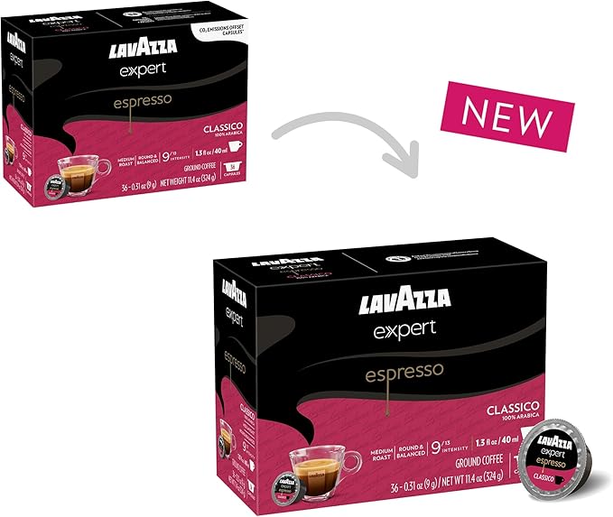 Lavazza Expert Espresso Classico Capsules, Medium Roast, 100% Arabica, Compatible with Lavazza Classy Machines (36 Capsules)