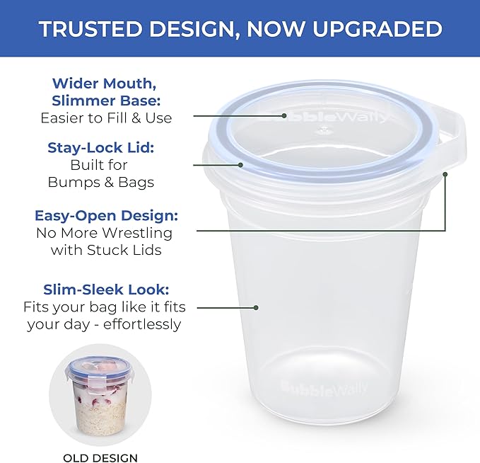 JoyPlus Overnight Oats Containers with Lids Plastic (Grey) - Meal Prep Containers Reusable for Food Storage – 16oz Jars for Breakfast, Snacks, and Lunch