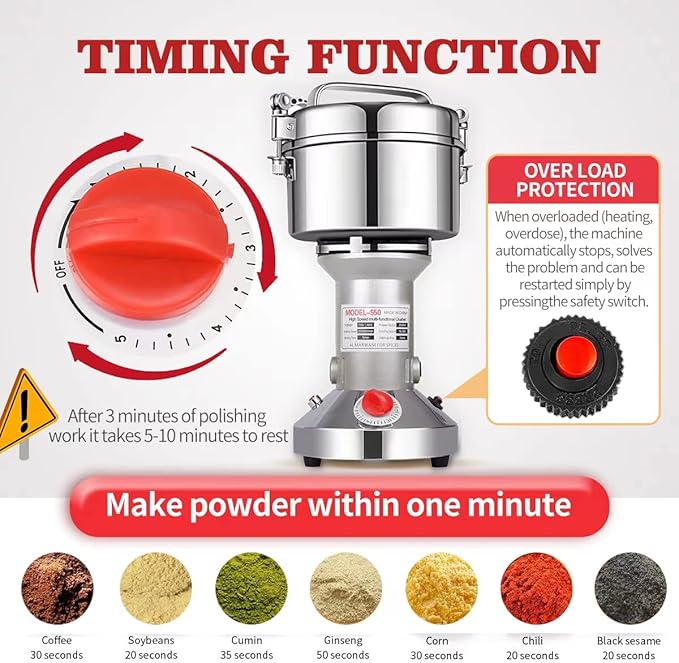 LEJIEYIN Electric herb Grinder 550g High Speed Electric Stainless Steel Spice Flour Mill Herb Grinder Powder Machine for Dry Food Grin