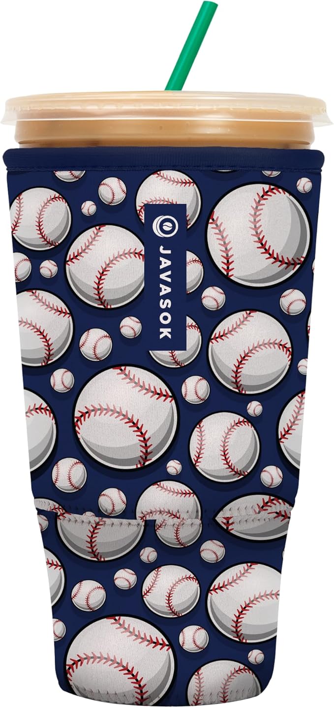 Sok It JavaSok Iced Coffee & Cold Soda Insulated Neoprene Cup Sleeve (Baseball, XXLarge: 44-48oz)