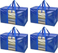 BALEINE 4-Pack Oversized Moving Bags with Reinforced Handles, Heavy-Duty Storage Tote Moving Supplies for Packaging, Camping (Blue w/Window, 4-Pack)