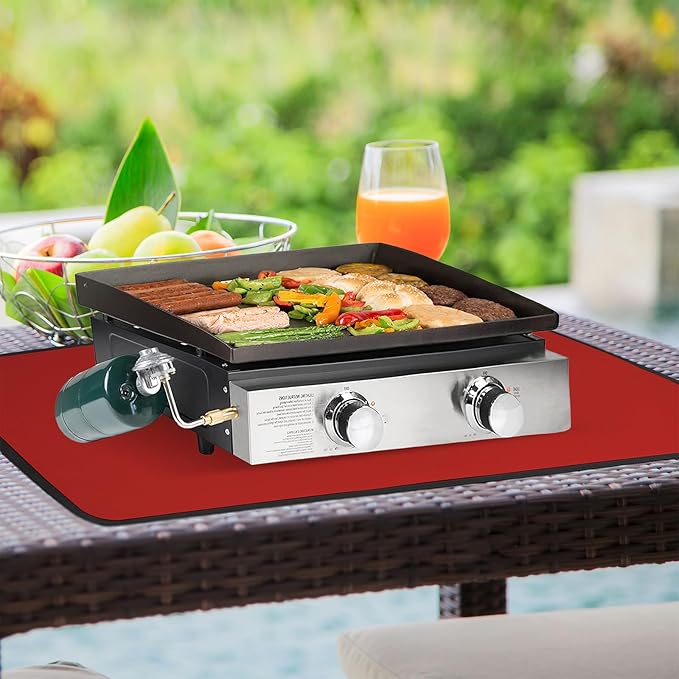 25x19.5in Heat Resistant Grill Mats for Outdoor Grill to Protect Your Prep Table and Outdoor Grill Table - Fire Proof & Water Proof & Oil Proof BBQ Mat - Red (1mm)