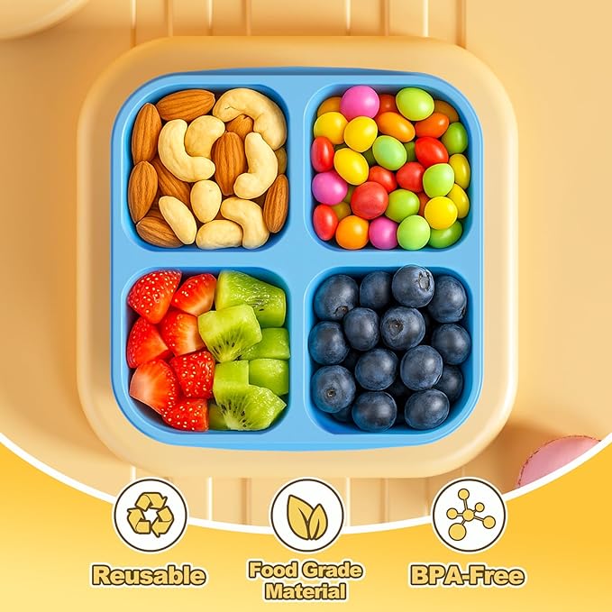 6 Pcs Snack Box Container Set, Reusable 3&4 Compartment Meal Prep Snack Containers for Adults Kids Toddler, BPA-Free Divided Lunchable Container for School, Work and Travel (Multicolor)