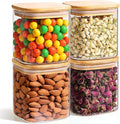 ComSaf 0.7 Qt Glass Food Storage Jars Set of 4, Clear Glass Storage Containers with Lids, Pantry Organization Jar, Spice Jar, Blooming Tea, Coffee and Sugar Container, Small Canister Set for Kitchen