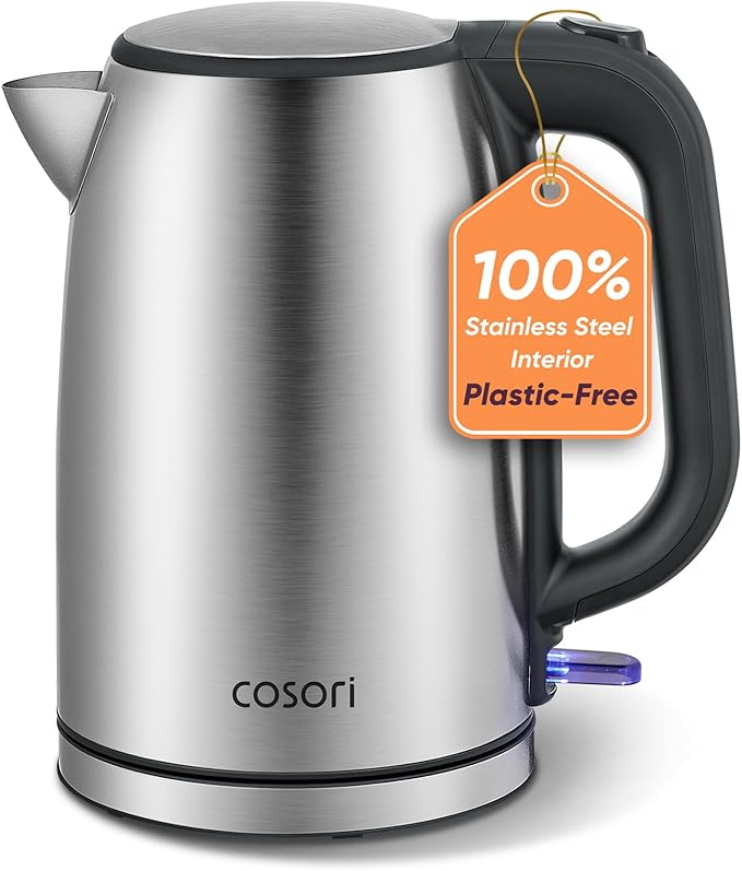 COSORI Electric Kettle, Stainless Steel Tea Kettle, Plastic-free Inner Lid, Filter and Spout, Easy to Clean, Automatic Shut Off & Boil-Dry Protection, Hot Water Boiler & Heater, 1.7L, 1500W