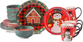 Hasense Christmas Dinnerware Set of 4, Ceramic Plates and Bowls Sets with Mugs, 16 Pieces Chip & Scratch Resistant Party Serving Dishes for Holiday Gift, Microwave and Dishwasher Safe