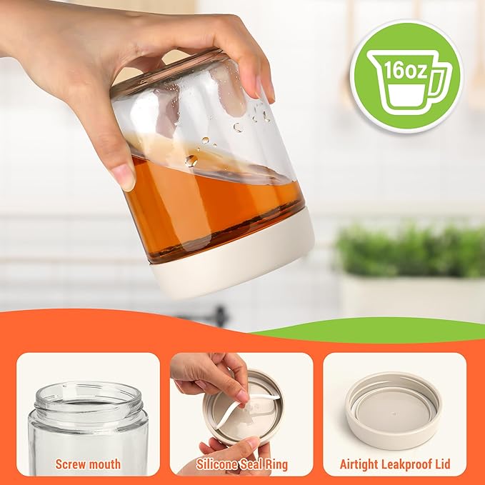 EONJOE 6-Pack 16oz Glass Jars with Lids for Food Storage Meal Prep Airtight