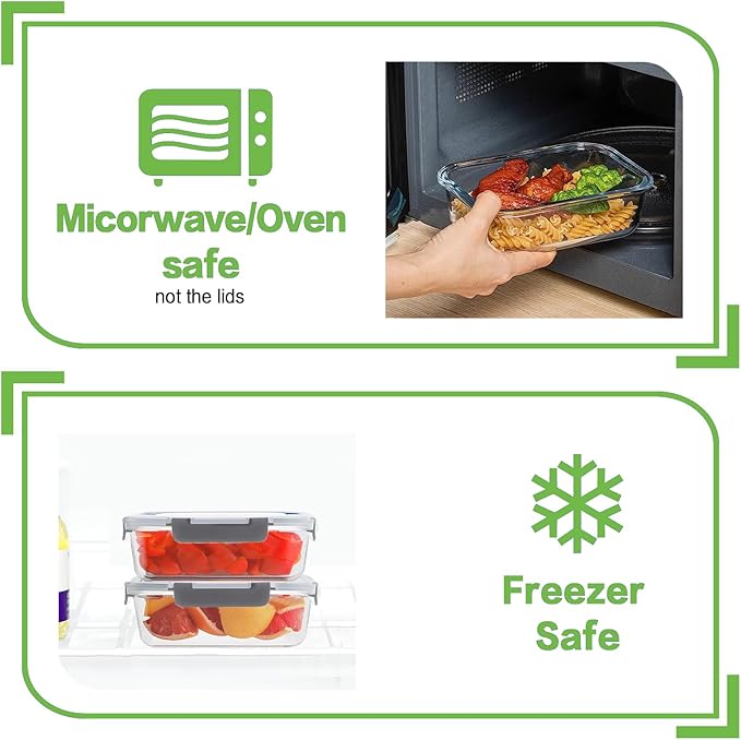 HOMBERKING 24pc Borosilicate Glass Food Storage Containers with Lids, Glass Meal Prep Containers with Leak Proof Snap Lock Lids, Airtight Bento Lunch Boxes, Kitchen Storage (12 lids & 12 Containers)