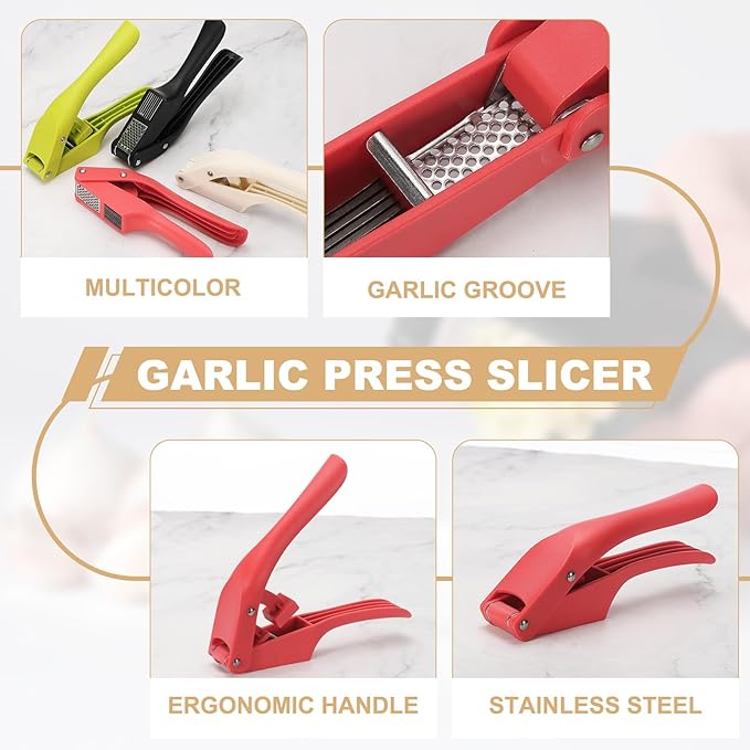 uxcell 2pcs Garlic Press, 7.5 Inch Stainless Steel Garlic Slicer Crusher Tool Kitchen Utensil for Home Cooks and Professional Chefs, Red