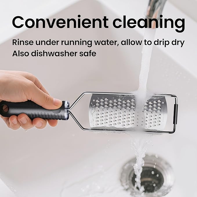 Coarse Grater for Cheese & Vegetables - Non-Slip Grip | Dishwasher Safe Stainless Steel (Black)