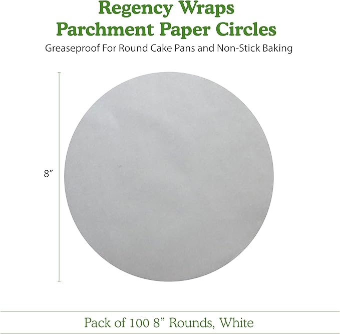 Regency Wraps Parchment Paper Circles For Round Cake Pans, Greaseproof Liners for Non-Stick Baking, 8" (Pack of 100), White