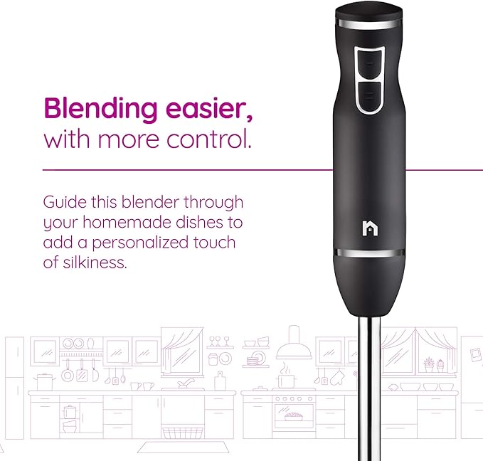 Immersion Hand Blender 2 Speed Stick Mixer with Stainless Steel Shaft & Blade, 300 Watts Easily Food, Mixes Sauces, Purees Soups, Smoothies, and Dips, Black
