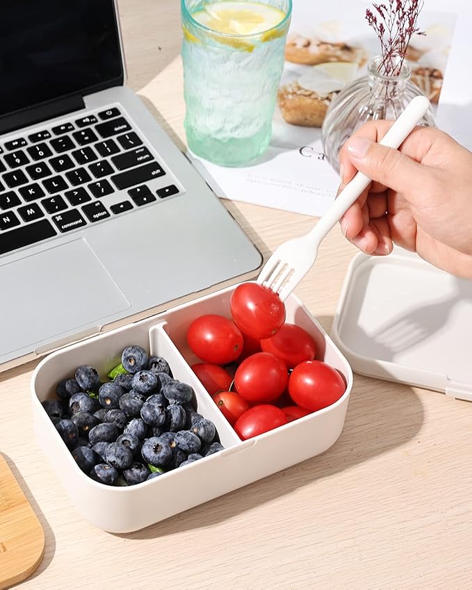 Bento Box Adult Lunch Box Containers - Japanese, Natural Bamboo Lid, Microwave safe, Dishwasher Safe, Small, Bpa free, Women, Cutlery & Chopsticks