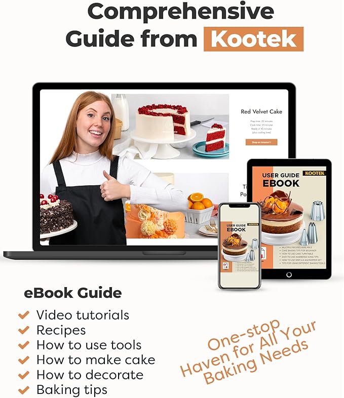 Kootek Cake Decorating Kit Baking Supplies Set Cake Turntable with 2 Frosting Straight Angled Spatula 3 Icing Smoother Scrapers Baking Accessories Tools for Beginners and Pros, White