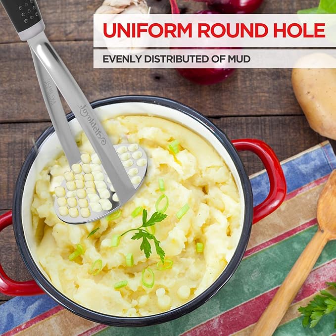 Joyoldelf Heavy Duty Potato Masher, Stainless Steel Integrated Masher Kitchen Tool & Food Masher/Potato Smasher with Non-slip Handle, Perfect for Bean, Vegetable, Fruits, Avocado, Meat