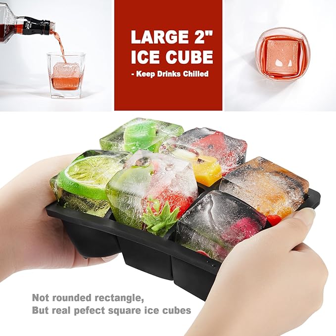 Nax Caki Ice Cube Trays 3 Pack - Large Size Silicone Ice Cube Molds(Black) for Whiskey Ice Cube Maker for Cocktail Old Fashioned Ice Cube Tray
