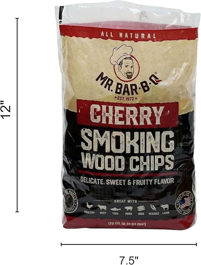Mr Bar-B-Q Cherry Wood Smoker Chips, 100% All Natural Wood Chips for Smokers, Works with Smoker, Gas, Electric Grill, Sweet & Fruity Flavor for Smoking, Grilling, BBQ, Camping (1.8 lb Bag)