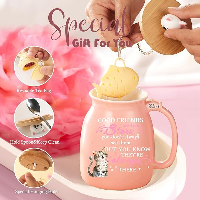 Friendship Gifts for Women Cat Mug Unique Birthday Gifts for Women Cute Stuff Kawaii Tea Cup Christmas Gift Bestie Friend Gift For Woman Cat Lovers hemed Gifts for BFF Coworker Sister