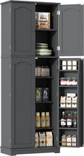 Yusong 64'' Grey Kitchen Storage Cabinet, Tall Pantry Cabinet with Doors and Shelves, 17 Cubic Feet, Freestanding for Kitchen, Dining, Living Room