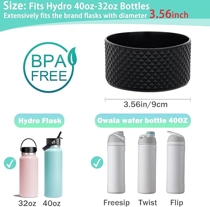 WK IEASON Protective Silicone Base Boot for Hydro Flask Mouth, Anti-Slip Silicone Sleeve Cover Bumper for Hydro Water Bottle Accessories -3.56inch Bottom Diameter