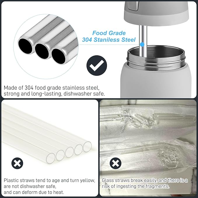 4Pcs Replacement Stainless Steel Straws Compatible with Owala Water Bottle 40oz Reusable Straws with 2 Cleaning Brushes Metal Straw Replacement Compatible with Owala Freesip (23.5cm for 40oz)