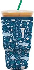 Sok It JavaSok Iced Coffee & Cold Soda Insulated Neoprene Cup Sleeve (Happy Sharks, XLarge: 38-42oz)